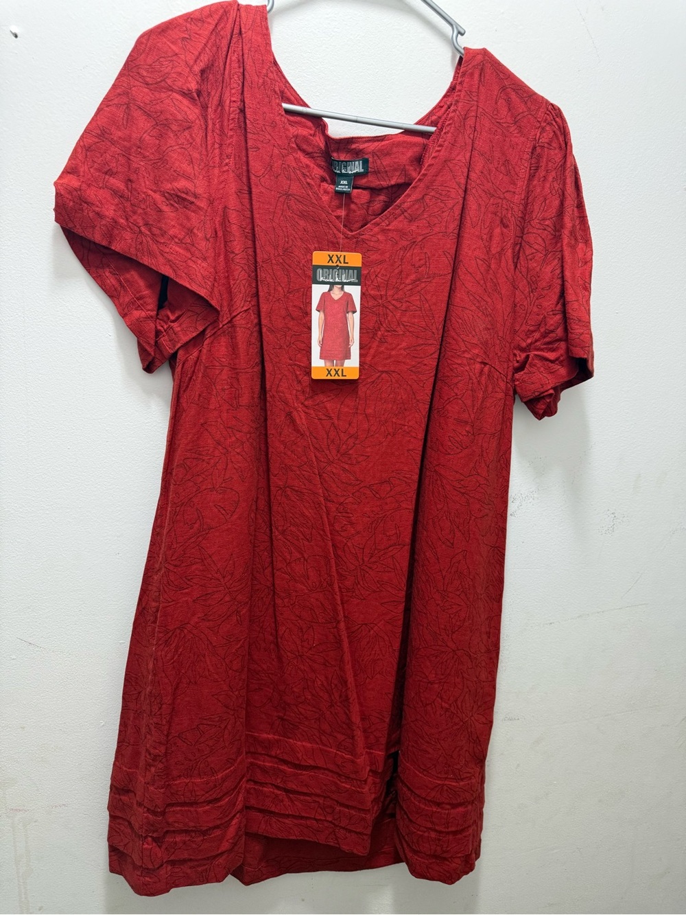 Nicole Miller Red Short-Sleeve V-Neck Midi Dress